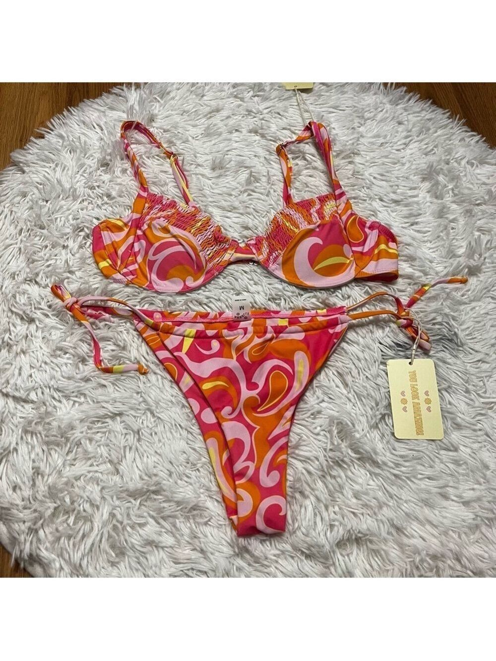 Aurelle Elle Two Piece Bikini in Orange And Pink Swirl